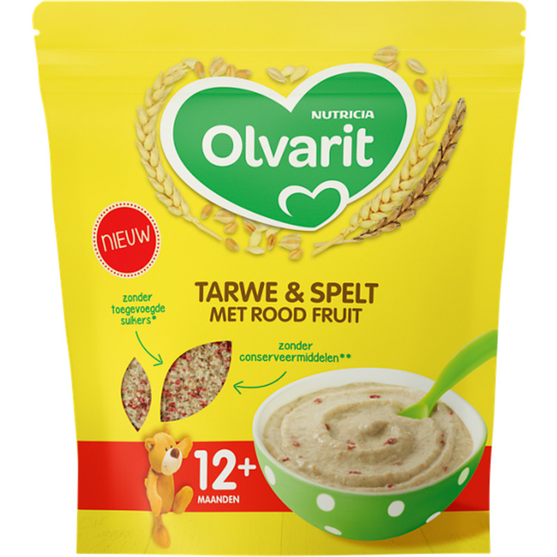 Een afbeelding van Olvarit 12+ mnd tarwe & spelt met rood fruit
