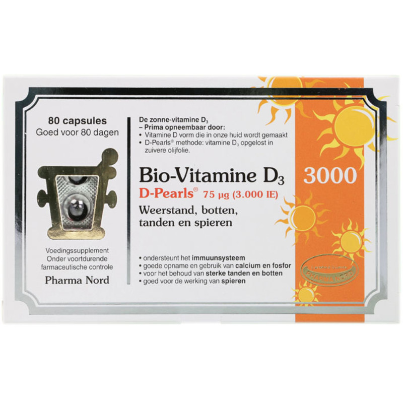 Een afbeelding van Bio Vitamine D3 3000 D-pearls 75µg