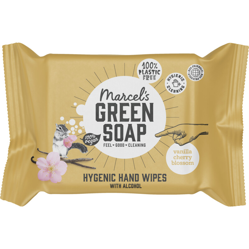 Een afbeelding van Marcel's Green Soap Hand wipes vanilla & cherry blossom