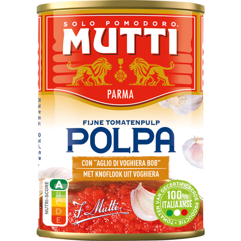 Een afbeelding van Mutti Polpa fijne tomatenpulp met knoflook