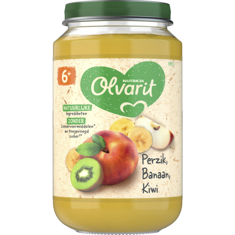 Een afbeelding van Olvarit 6+ mnd perzik banaan kiwi