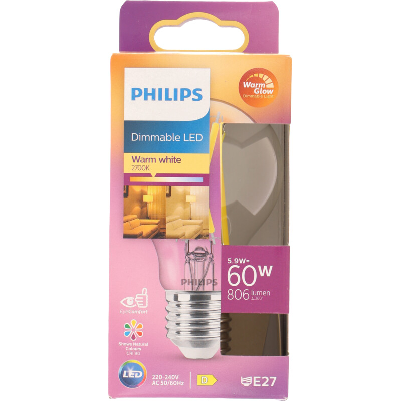 Een afbeelding van Philips Led fil standaard E27 60W dimbaar