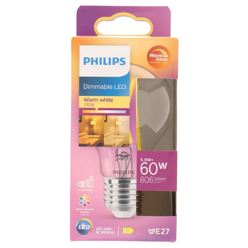 Philips Led fil standaard E27 60W dimbaar