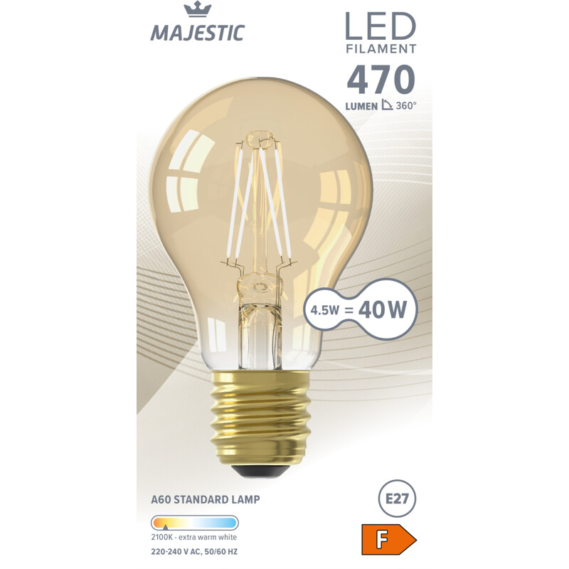 Een afbeelding van Majestic Led fil standaard goud E27 40W