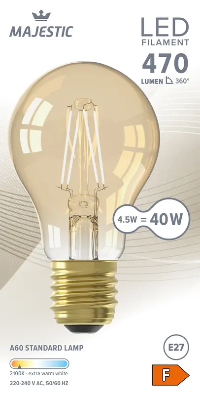 Majestic Led fil standaard goud E27 40W