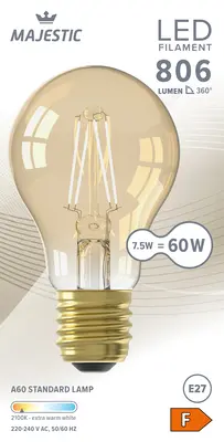 pdp-image-Majestic Led fil standaard goud E27 60W