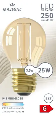 pdp-image-Majestic Led fil kogel goud E27 25W
