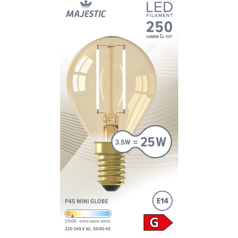 Een afbeelding van Majestic Led fil kogel goud E14 25W