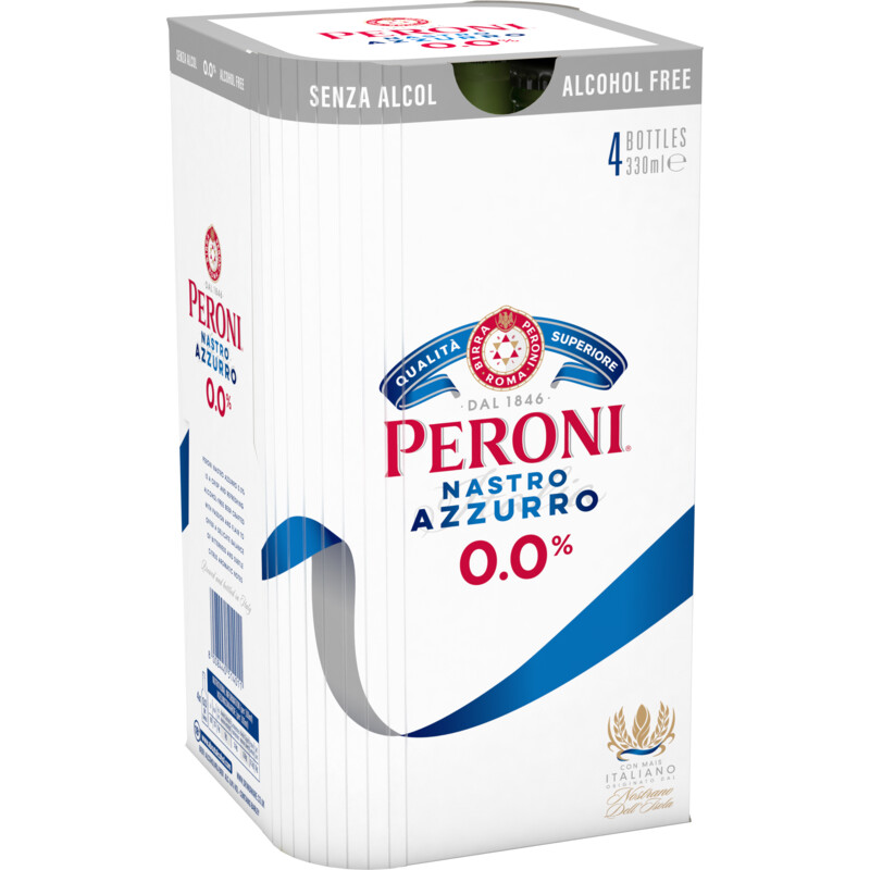 Een afbeelding van Peroni Nastro azzurro Italiaans bier 0.0 4-pack