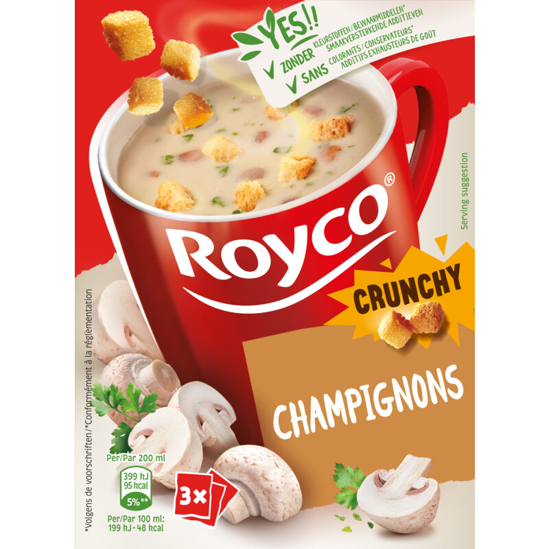Een afbeelding van Royco Minute soup crunchy Champignons BEL