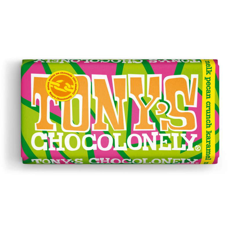 Een afbeelding van Tony's Chocolonely Melk crunch pecan karamel