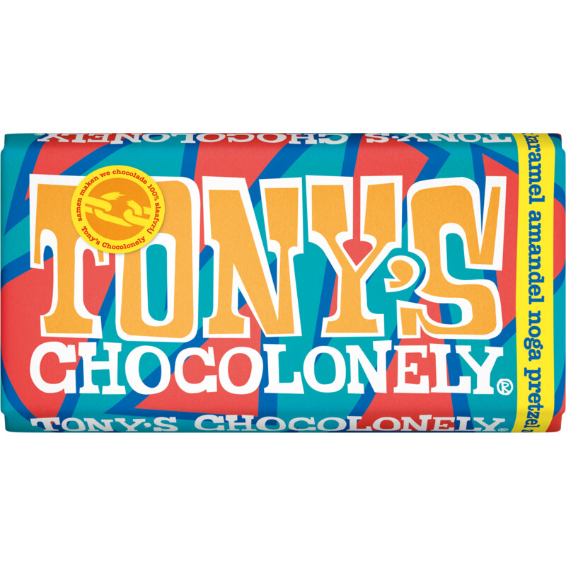 Een afbeelding van Tony's Chocolonely Melk karamel noga pretzel