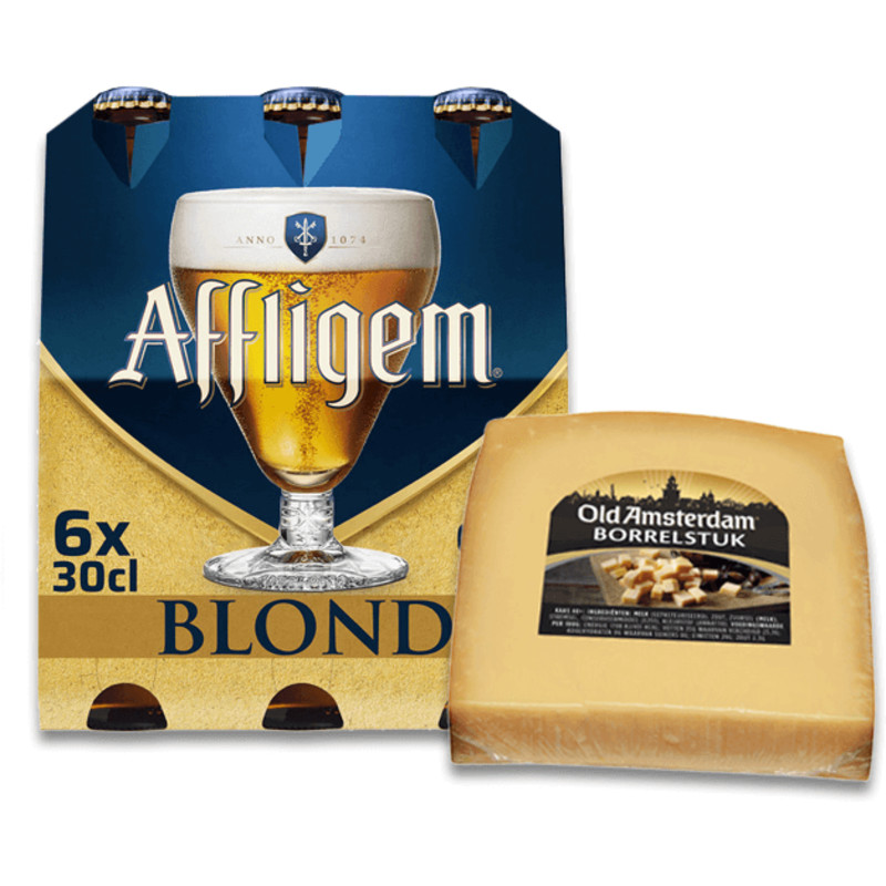 Een afbeelding van Borrel Affligem Blond bier & oude kaas