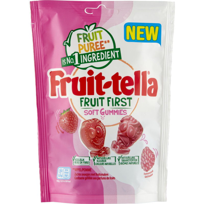 Een afbeelding van Fruittella Fruit first soft gummie aardbei framboos