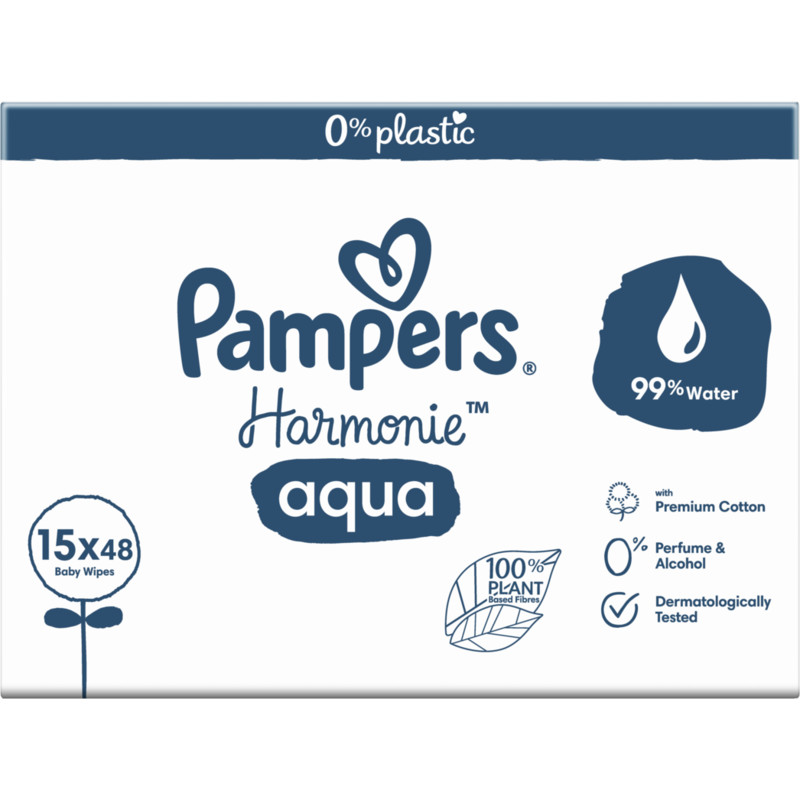 Een afbeelding van Pampers Harmonie aqua  0% plastic babydoekjes