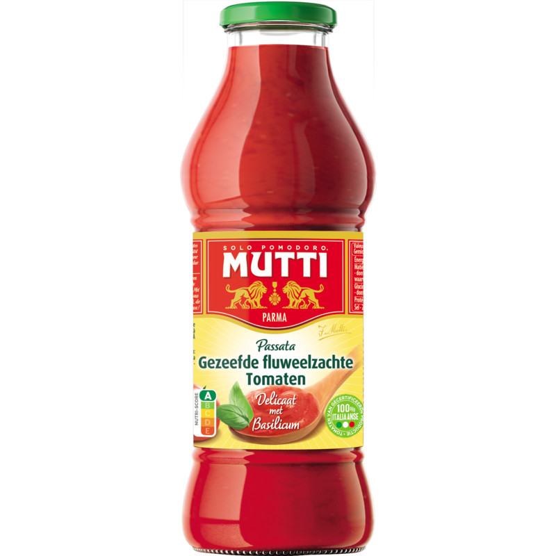 Een afbeelding van Mutti Passata gezeefde tomaten basilicum