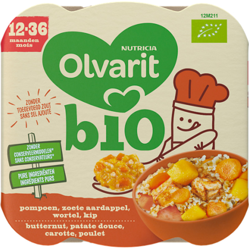 Een afbeelding van Olvarit Bio 12+ mnd pompoen zoet aard wortel kip