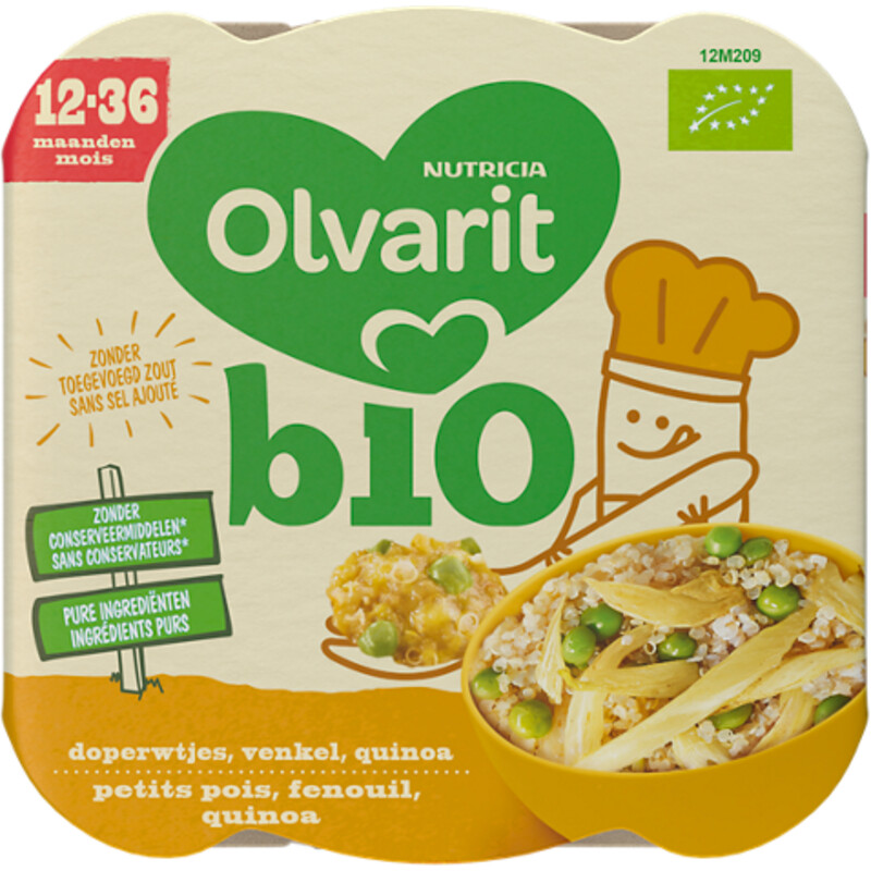 Een afbeelding van Olvarit Bio 12+ mnd doperwtjes venkel quinoa