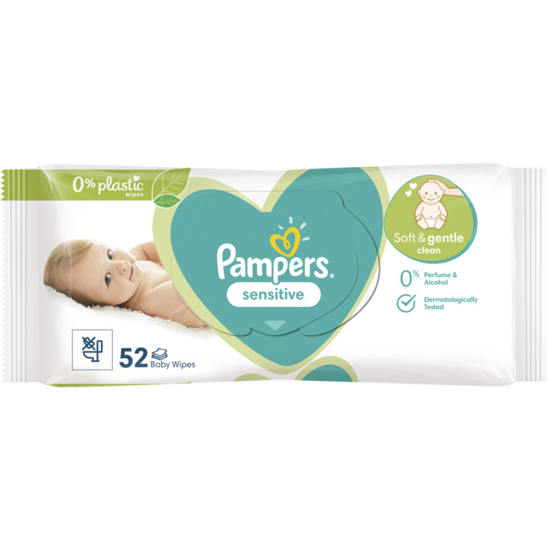 Een afbeelding van Pampers Sensitive babydoekjes 0% plastic