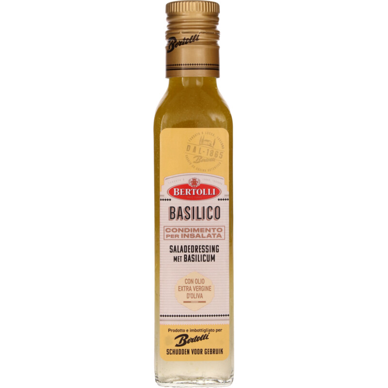 Een afbeelding van Bertolli Basilico saladedressing met basilicum