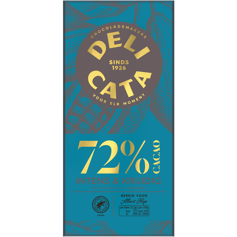 Een afbeelding van Delicata Reep pure chocolade Tanzania 72%