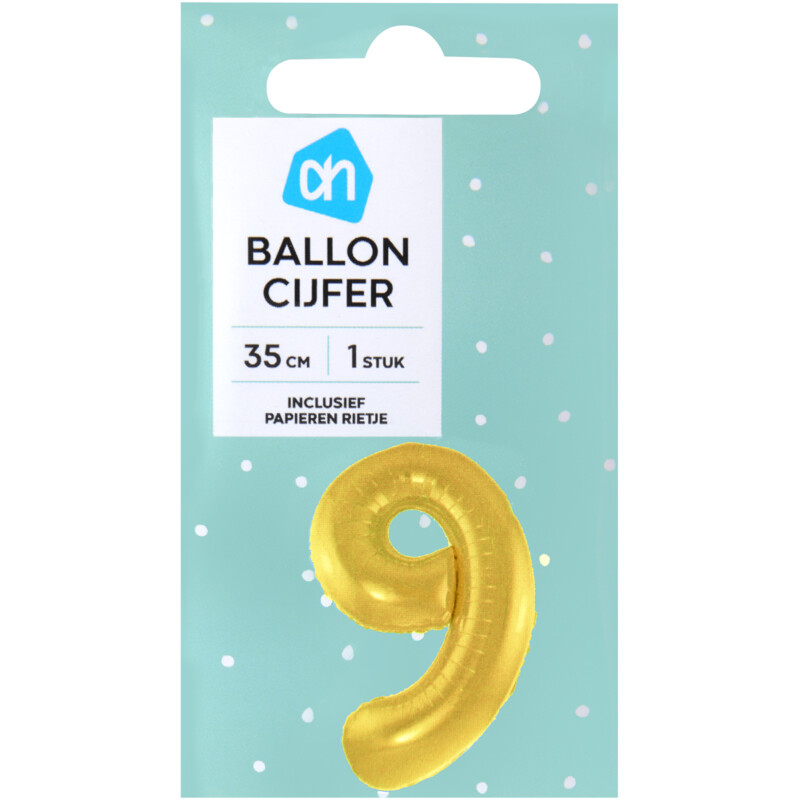 Een afbeelding van AH Folieballon nr 9 goud 36cm