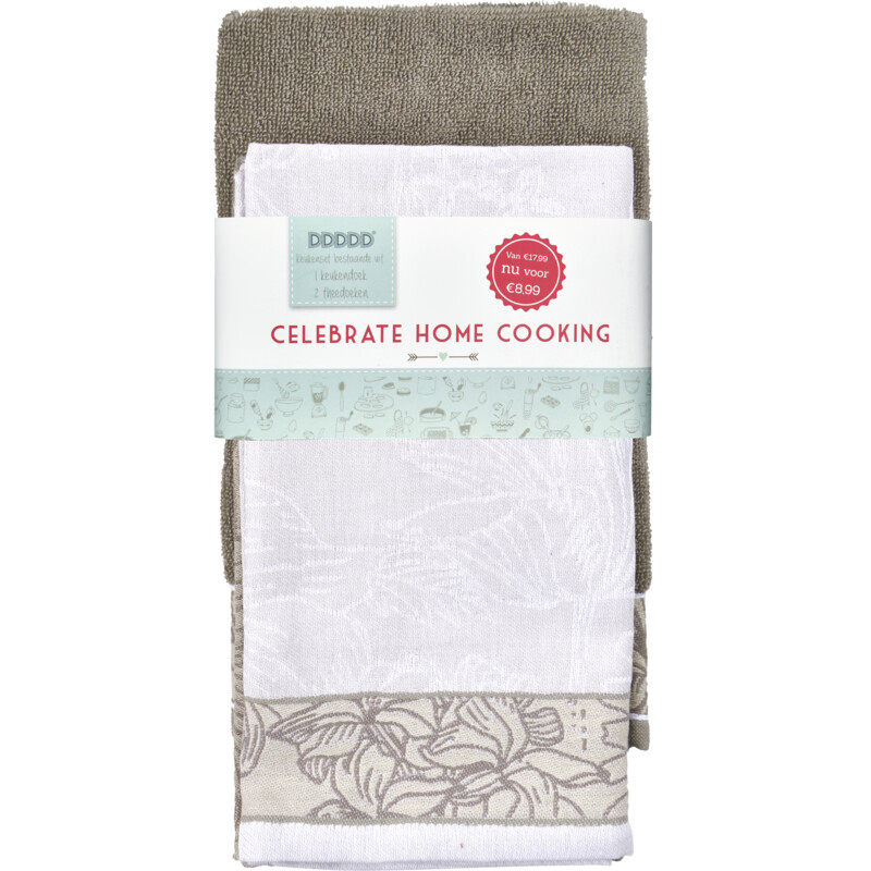 Een afbeelding van DDDDD Keukentextielset tonke taupe