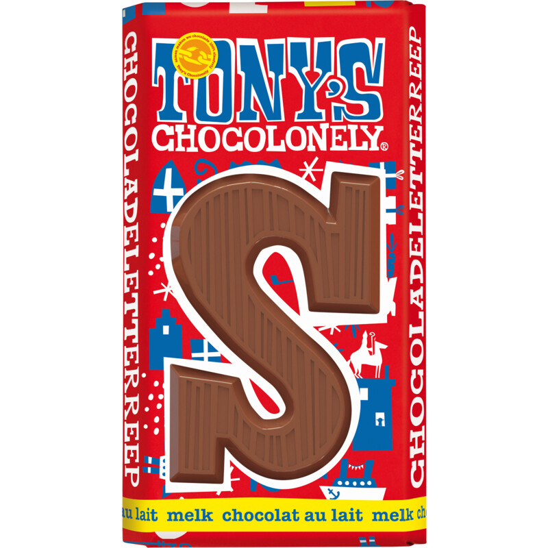 Een afbeelding van Tony's Chocolonely Melkchocoladeletter reep S