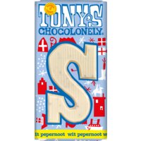Een afbeelding van Tony's Chocolonely Witte chocolade letterreep pepernoot S