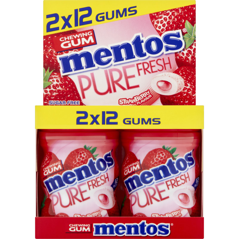 Een afbeelding van Mentos Gum Pure fresh strawberry gum 2-pack