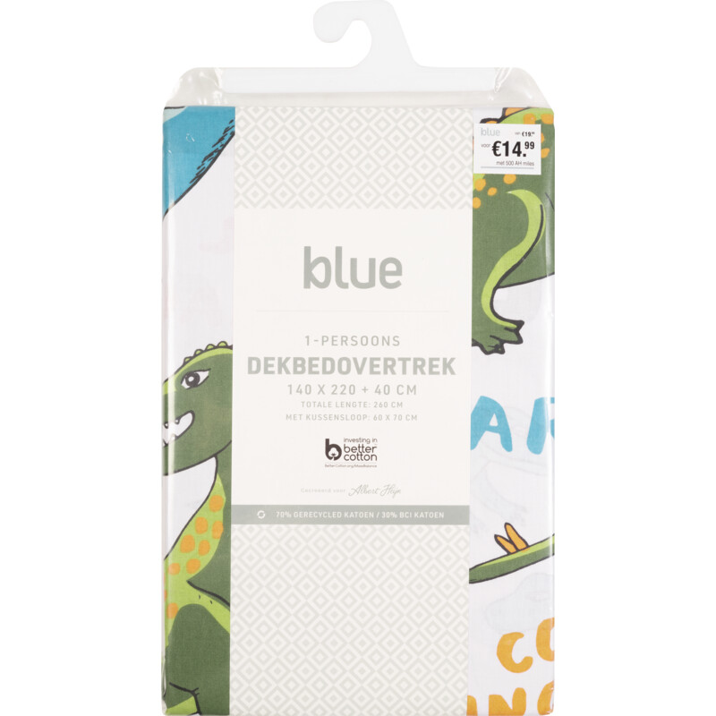Een afbeelding van Blue Dekbedovertrek 1 persoon dino