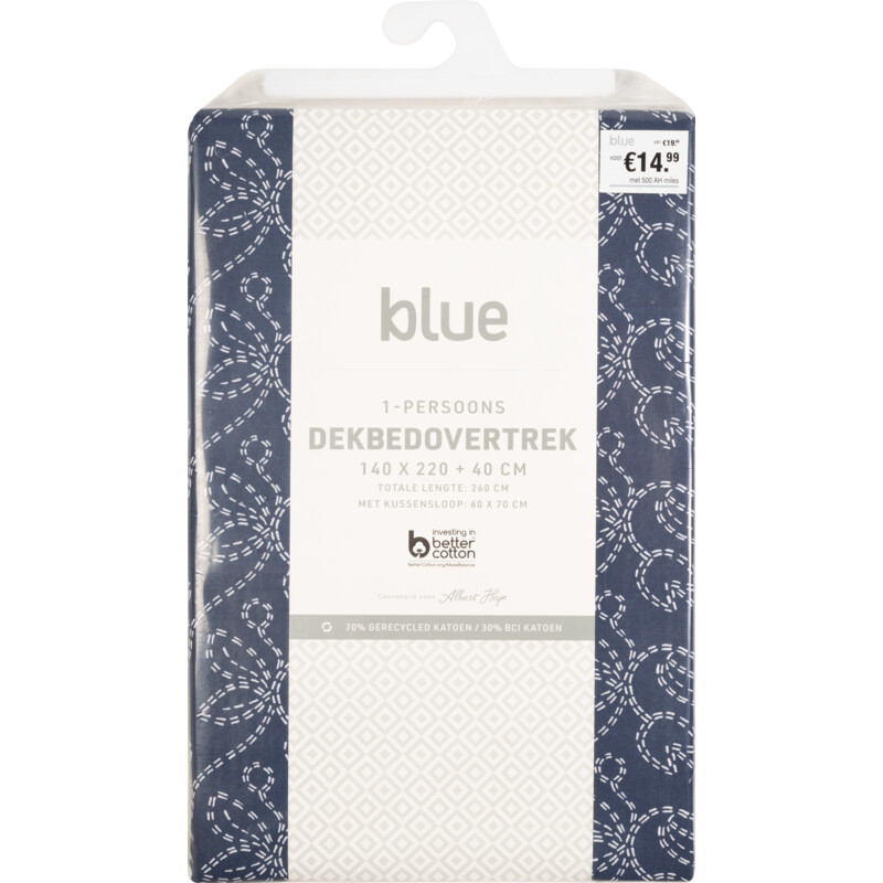 Een afbeelding van Blue Dekbedovertrek 1 persoon blauw stiksel