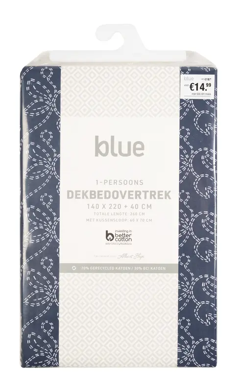 Dekbedovertrek 1 persoon blauw stiksel