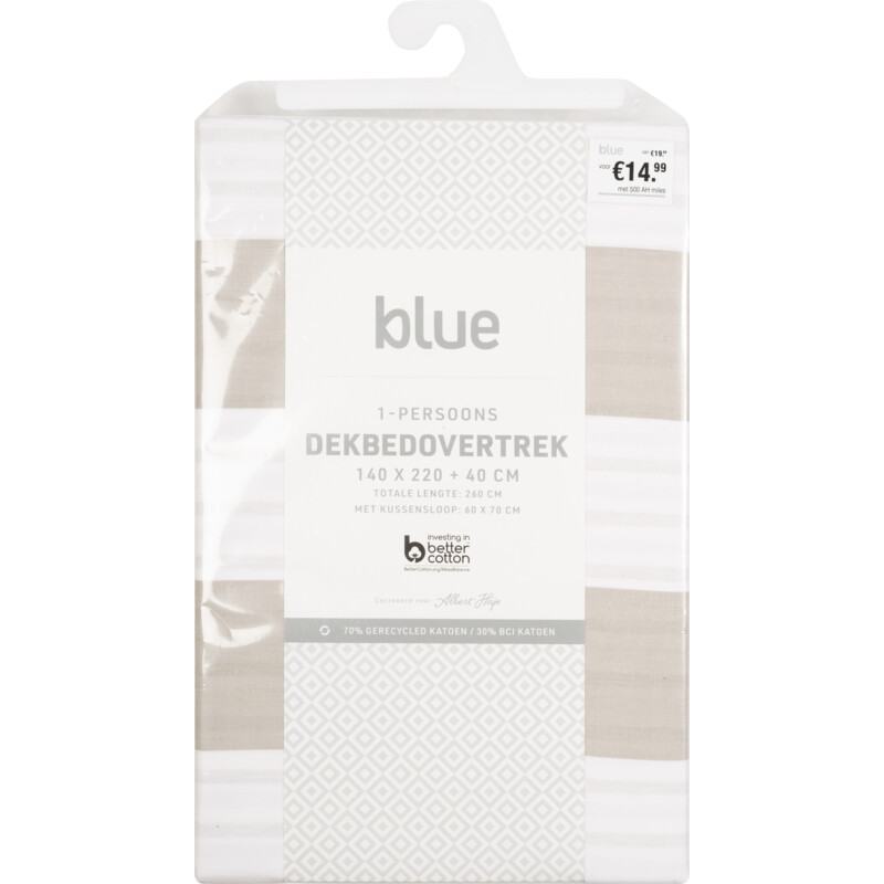 Een afbeelding van Blue Dekbedovertrek 1 persoon streep taupe