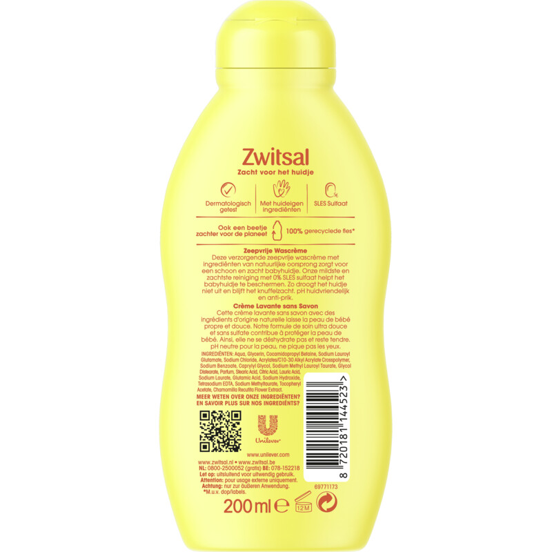 Een afbeelding van Zwitsal Baby zeepvrije wascrème