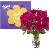 Een afbeelding van Milka Chocolade en bloemen cadeaupakket