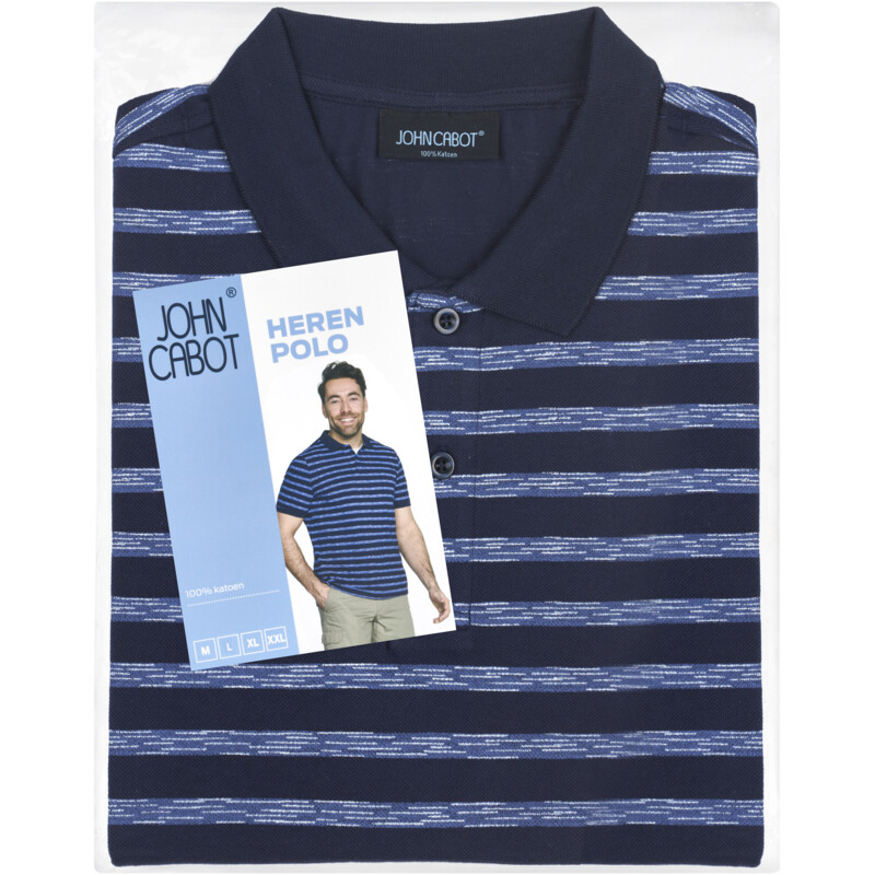 Een afbeelding van John Cabot Heren polo blauw streep XXL