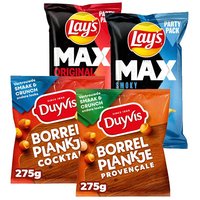 Een afbeelding van Lay's & Duyvis borrel box chips & noten