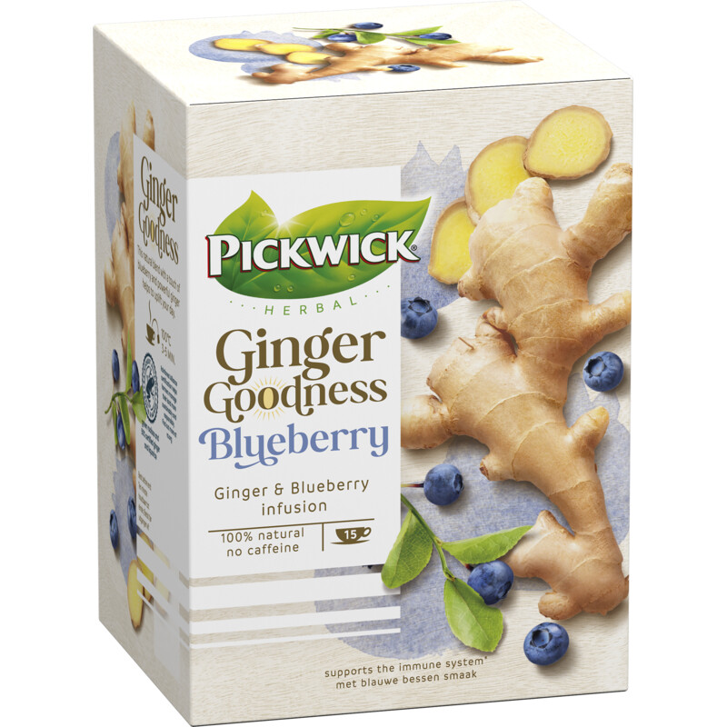 Een afbeelding van Pickwick Ginger goodness blueberry kruidenthee