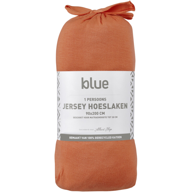 Een afbeelding van Blue Jersey hoeslaken 90x200cm copper