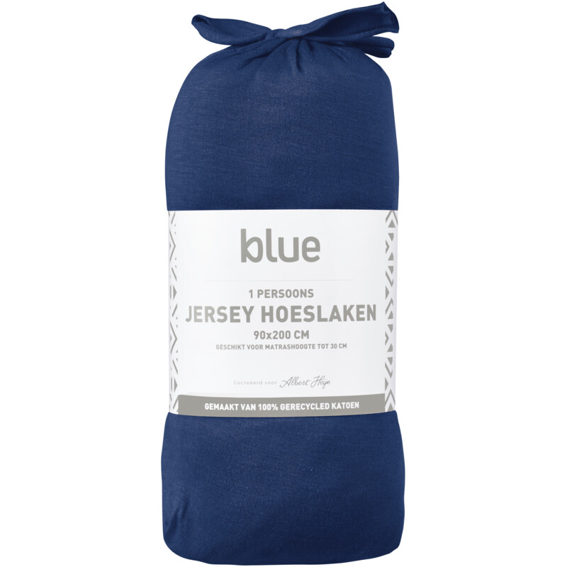 Een afbeelding van Blue Jersey hoeslaken navy 90x200cm
