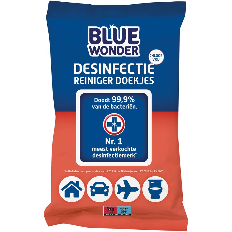 Een afbeelding van Blue Wonder Desinfectie reiniger WC doekjes