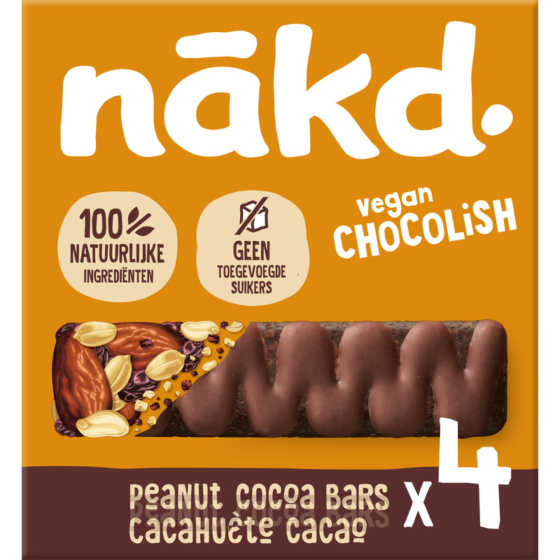 Een afbeelding van Nakd. Vegan chocolish peanut cocao bars