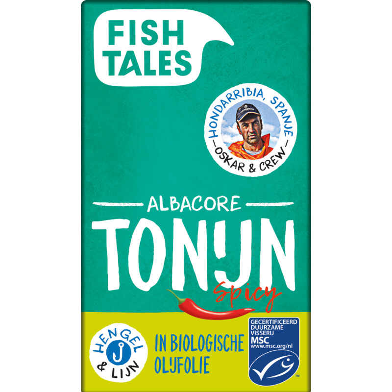 Een afbeelding van Fish Tales Albacore tonijn spicy in olie bio 2-pack