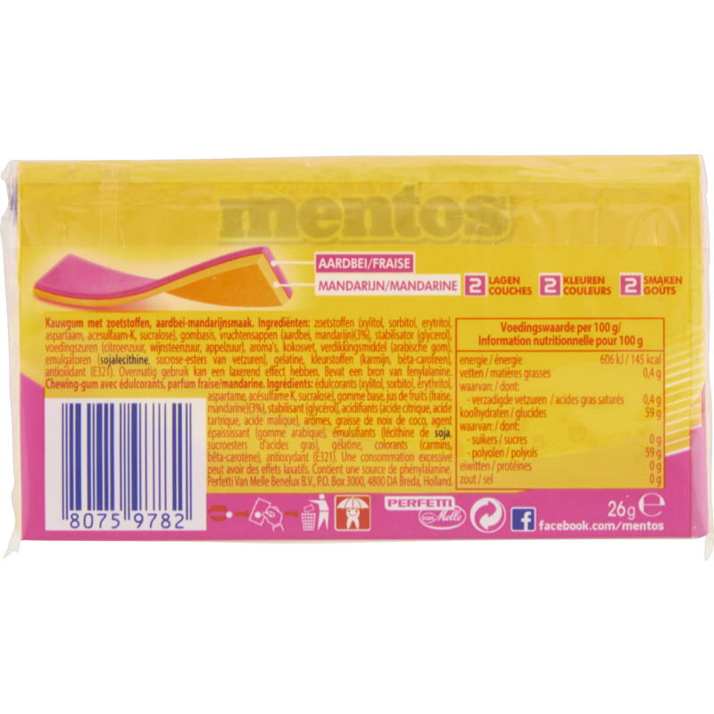 Een afbeelding van Mentos Gum Aqua kiss strawberry mandarin