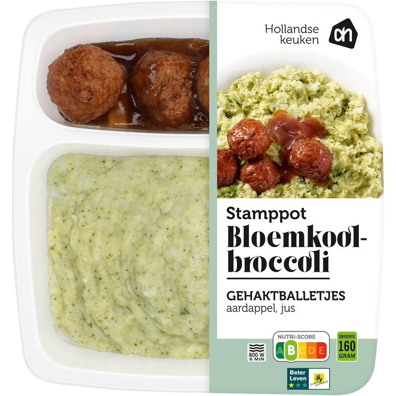 Een afbeelding van AH Stamppot bloemkool-broccoli gehaktbal