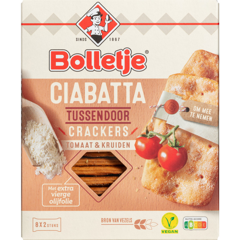 Een afbeelding van Bolletje Ciabatta crackers tomaat & kruiden