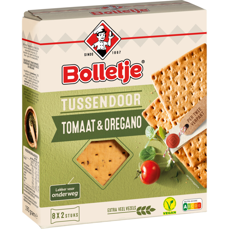 Een afbeelding van Bolletje Tussendoorcrackers tomaat & oregano