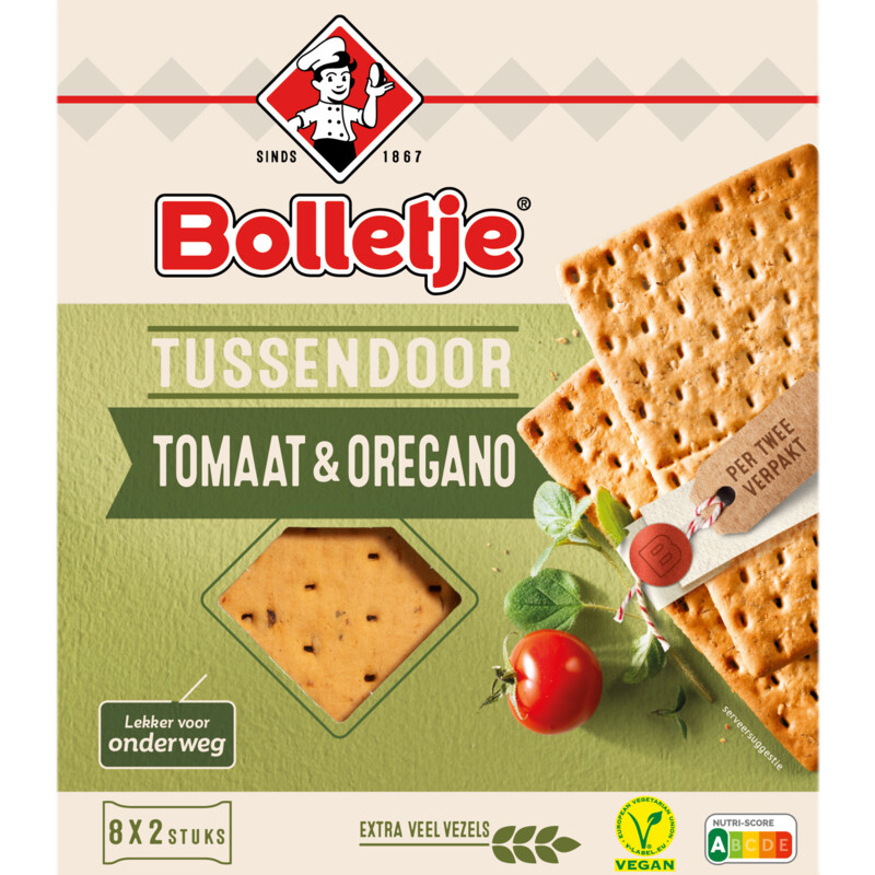 Een afbeelding van Bolletje Tussendoorcrackers tomaat & oregano