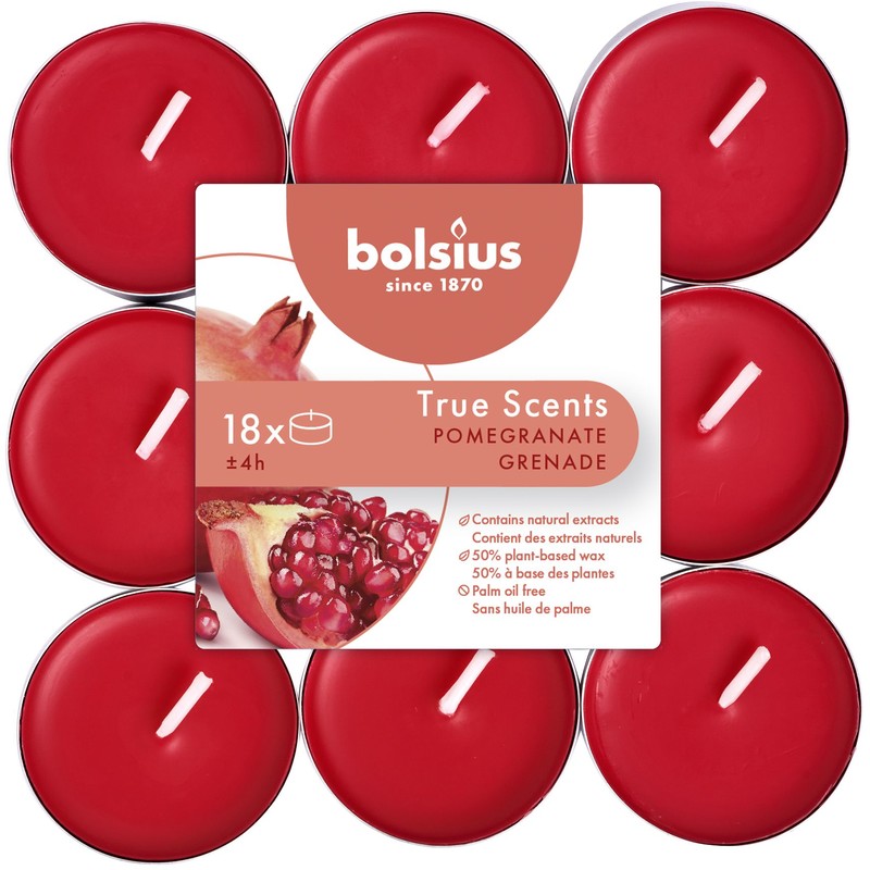 Een afbeelding van Bolsius True scents geurtheelichten granaatappel